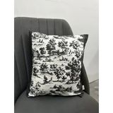 Toile De Jouy Monet Kırlent Kılıfı 43X43 Cm | %100 Pamuk Dijital Baskılı | Country Tarzı Fransız Dekoratif Yastık Kılıfı - Zt750 Siyah