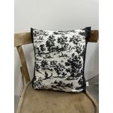 Toile De Jouy Monet Kırlent Kılıfı 43x43 cm |%100 Pamuk Dijital Baskılı | Country Tarzı Fransız Dekoratif Yastık Kılıfı - ZT751 siyah