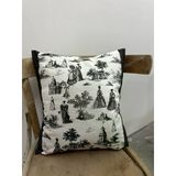 Toile De Jouy Paris Kırlent Kılıfı 43X43 Cm | %100 Pamuk Dijital Baskılı | Klasik Fransız Tarzı Dekoratif Yastık Kılıfı - Zt740 Siyah
