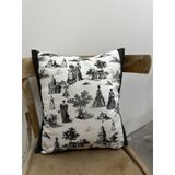 Toile De Jouy Paris Kırlent Kılıfı 43x43 cm |%100 Pamuk Dijital Baskılı | Klasik Fransız Tarzı Dekoratif Yastık Kılıfı - ZT741 siyah