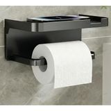 TOIRE Telefon Bölmeli Yapışkanlı Tuvalet Kağıtlığı - Delme Gerektirmeyen Raflı Siyah Banyo Aksesuarı (18x10 cm)