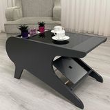 Tok-Co Geometrik Şık Tasarımlı Ekstra Dayanıklı Füme Camlı Ahşap Desenli Orta Sehpa & Dergilik - antrasit