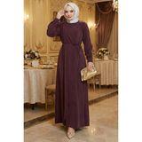 Toka Detaylı Bağlamalı Tesettür Elbise Bordo HM2887 - 46