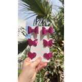 Toka Perisi Fuşya Stella Simli Glitter Fiyonk kalp kelebek (Metal 5cm /3cm Klipsli 6’lı)