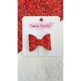 Toka Perisi Kırmızı Glittery Mini Fiyonk Saçsız Bebek Tokası 5cm