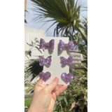 Toka Perisi Mor Stella Simli Glitter Fiyonk kalp kelebek (Metal 5cm /3cm Klipsli 6’lı)