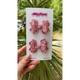 Toka Perisi Şeker Pembe Fiyonk Simli Glitter Pırıltılı 2'li Fiyonk Toka