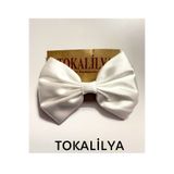 TOKALİLYA 23 Nisan okul kız çocuk beyaz saten fiyonk otomatik toka