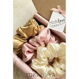 TOKALİLYA Kadın 3Lü Çapı 15 Cm Kristal Saten Pastel Soft Saç Lastik Simit Scrunçhie Toka seti Lastik