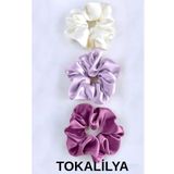TOKALİLYA Kadın 3lü Saten Saç Lastik Toka Seti