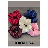 TOKALİLYA Kadın 5li Çapı 15cm Saten Saç Lastik Simit Scrunchie Toka Seti