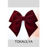 TOKALİLYA Kadın bordo kadife fiyonk otomatik klips toka