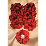 Tokalilya Kadın Kına ve Nişan Düğün Için Lastikli Simit Kırmızı Saten 10LU Scrunchie Saç Toka Seti