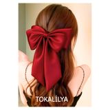 TOKALİLYA Kadın Kırmızı Saten Fiyonk Lüx Otomatik Klips Toka
