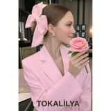 TOKALİLYA Kadın Pembe Saten Büyük Boy Otomatik Klips Lüx Toka