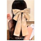 TOKALİLYA Kadın saten bej vizon fiyonk otomatik klips toka