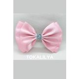 TOKALİLYA Kadın saten pembe abiye fiyonk otomatik klips toka