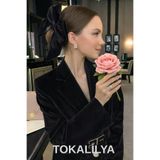 TOKALİLYA Kadın siyah Saten Büyük Boy Otomatik Klips Lüx Toka