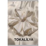TOKALİLYA Xxl Büyük Boy Çapı 20 Cm Beyaz Saten lastikli Scrunchie Saç Tokası El Yapımı Lastik Toka