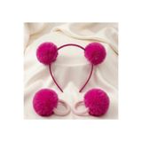 TOKA&TOKA 3'lü Set Peluş Tüy Büyük Ponponlu Tac Ve 2 Adet Lastikli Toka