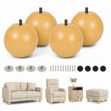 Tokenhigh 4 Adet Mobilya Ayakları Ahşap 11 x 10 cm, Küre Masa Ayakları Sarı | Masif ahşaptan sağlam dolap ayakları, montaj plakaları, vidalar, lastik pedler, kanepe, kanepe, TV standı, komodin için