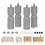Tokenhigh 4 Adet Mobilya Ayakları Ahşap 13 x 4 cm, Silindirik Masa Ayakları | Masif ahşaptan sağlam dolap ayakları, montaj plakaları, vidalar, lastik pedler, kanepe, kanepe, TV standı, komodin için