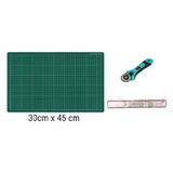 Tokia A3 Kesim Matı Tahtası Yuvarlak Bıçaklı Rulet ve 30 cm Çelik Cetvel Seti 30 x 45 cm Tayvan