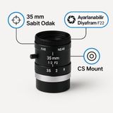 Tokina 5MP 35mm Sabit Odaklı Dar Açı CCTV Güvenlik Kamerası Lensi