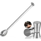 Tokmaklı Bar Kaşığı + Jigger 2.5/5 cl Kokteyl Ölçeği Bartender Bar Seti Kokteyl Karıştırma Kaşığı