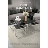 TOKYO 5 Parça Gümüş Zigon Sehpa Takımı Orta Sehpa Yan Sehpa Füme Cam Kurulu Hediye 75x75