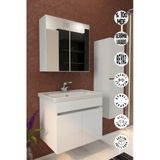 Tokyo Havlu Dolaplı 65Cm Seramik Lavabolu Mdf Aynalı Banyo Dolabı-Beyaz
