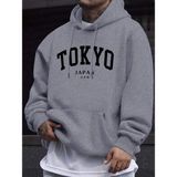 Tokyo Japonya Mektup Yaratıcı Baskılar Erkek Yeni Kazak Yumuşak Sokak Giyim Sonbahar Uzun Kol - Gri - 5XL