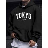 Tokyo Japonya Mektup Yaratıcı Baskılar Erkek Yeni Kazak Yumuşak Sokak Giyim Sonbahar Uzun Kol - Siyah - XL