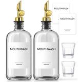 TOLDATLI Gargara Dispenseri, Banyo için Cam Gargara Dispenseri, Bardaklı Ağız Yıkama Kabı Şişesi, 2 Paket Doldurulabilir Gargara Dekantörü, 16 oz