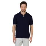 Toledo Erkek Lacivert-Beyaz Pamuk Karışımlı Kendinden Çizgili Slim Fit Polo Yaka Triko T-Shirt Lacivert-Beyaz 3XL