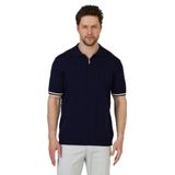 Toledo Erkek Lacivert-Beyaz Pamuk Karışımlı Kendinden Çizgili Slim Fit Polo Yaka Triko T-Shirt Lacivert-Beyaz L