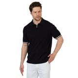 Toledo Erkek Siyah-Beyaz Pamuk Karışımlı Kendinden Çizgili Slim Fit Polo Yaka Triko T-Shirt Siyah-Beyaz 3XL