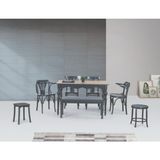 Toledo Masa + Dekopajlı Sandalye, Tabure ve Bank Takımı, Gri Antrasit, 125X80 - Meşe
