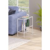 Tolia Home Beyaz Renk Temper Camlı Yan Sehpa Metal İskeletli Komodin
