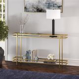 Tolia Home Gold Renk 2 Katlı Şeffaf Temper Camlı Çerçeveli Konsol Dresuar