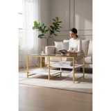 Tolia Home Modern Beyaz Gold Renk 3 Katlı Metal Iskeletli Şeffaf Temper Camlı Dikdörtgen Orta Sehpa - Beyaz - Gold - Şeffaf