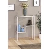Tolia Home Modern Beyaz Renk Metal Iskeletli Temper Camlı Raflı Dresuar Konsol Çiçeklik Saksılık