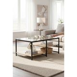 Tolia Home Modern Endülüs-Siyah Renk 3 Katlı Metal Iskeletli Şeffaf Temper Camlı Dikdörtgen Orta Sehpa - Endülüs - Siyah - Şeffaf