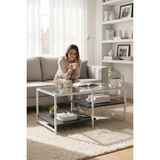 Tolia Home Modern Siyah-Beyaz Renk 3 Katlı Metal Iskeletli Şeffaf Temper Camlı Dikdörtgen Orta Sehpa - Siyah - Beyaz - Şeffaf