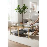 Tolia Home Modern Siyah-Gold Renk 3 Katlı Metal Iskeletli Şeffaf Temper Camlı Dikdörtgen Orta Sehpa - Siyah - Gold - Şeffaf
