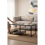 Tolia Home Modern Siyah Renk 3 Katlı Metal Iskeletli Şeffaf Temper Camlı Dikdörtgen Orta Sehpa - Siyah - Siyah- Şeffaf