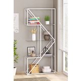 TOLIAHOME Modern 5 Katlı Beyaz Renk Metal İskeletli Cam Raflı Kitaplık Aksesuar Rafı