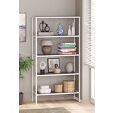 TOLIAHOME Modern 5 Katlı Beyaz Renk Metal İskeletli Füme Cam Raflı Aksesuar Rafı Kitaplık