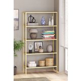 TOLIAHOME Modern 5 Katlı Gold Renk Metal İskeletli Füme Cam Raflı Aksesuar Rafı Kitaplık