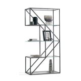 TOLIAHOME Modern 5 Katlı Siyah Renk Metal İskeletli Cam Raflı Kitaplık Aksesuar Rafı